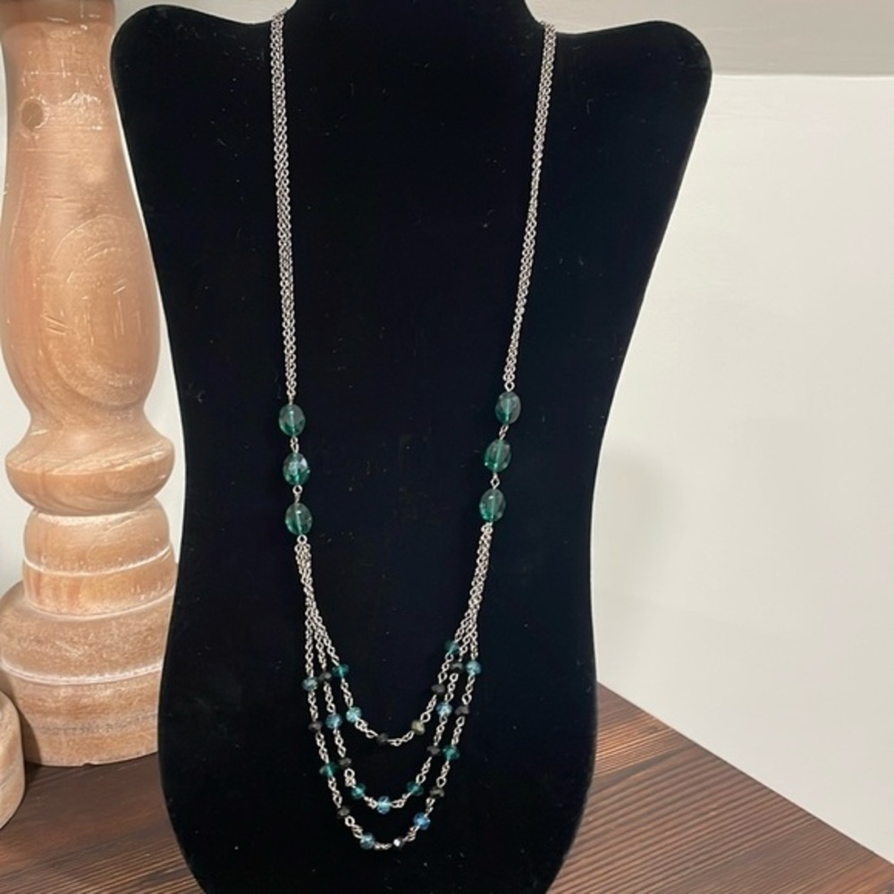Green and black beaded multi layer necklace